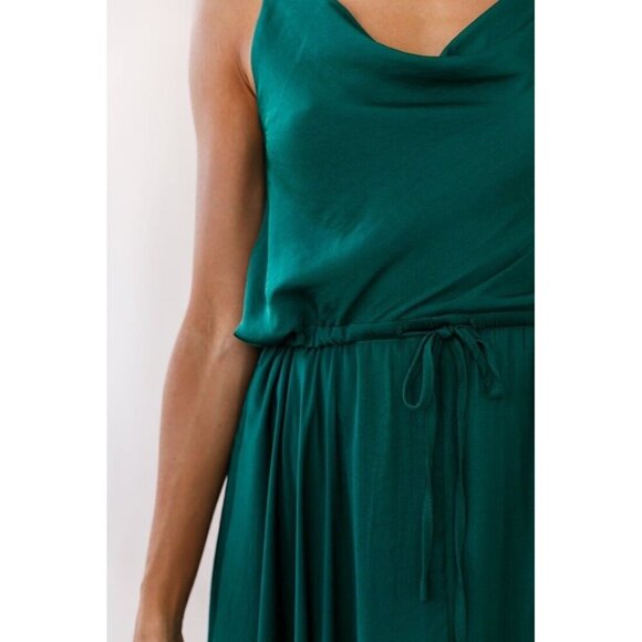 Selfie Leslie Forest Green Ava Cowl Neck Satin Drawstring Midi Dress Size XS - Picture 4 of 12